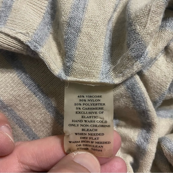 Ann Taylor Beige Gray Striped Cashmere Blend Cowl Neck Knit Top - Picture 5 of 5